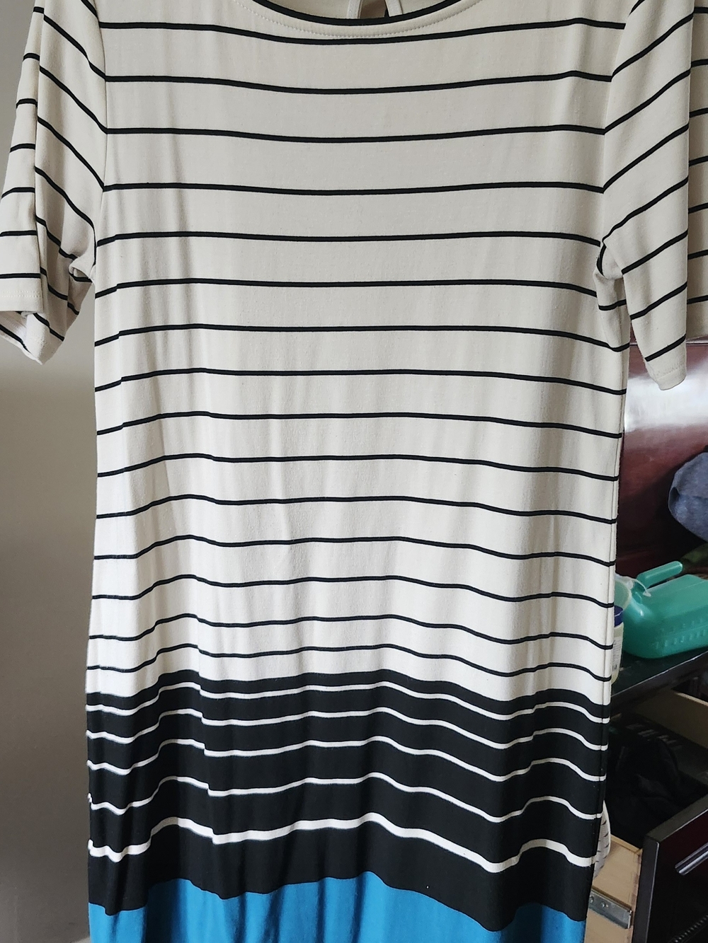White House Black Market White, Black and Blue Striped Midi Dress